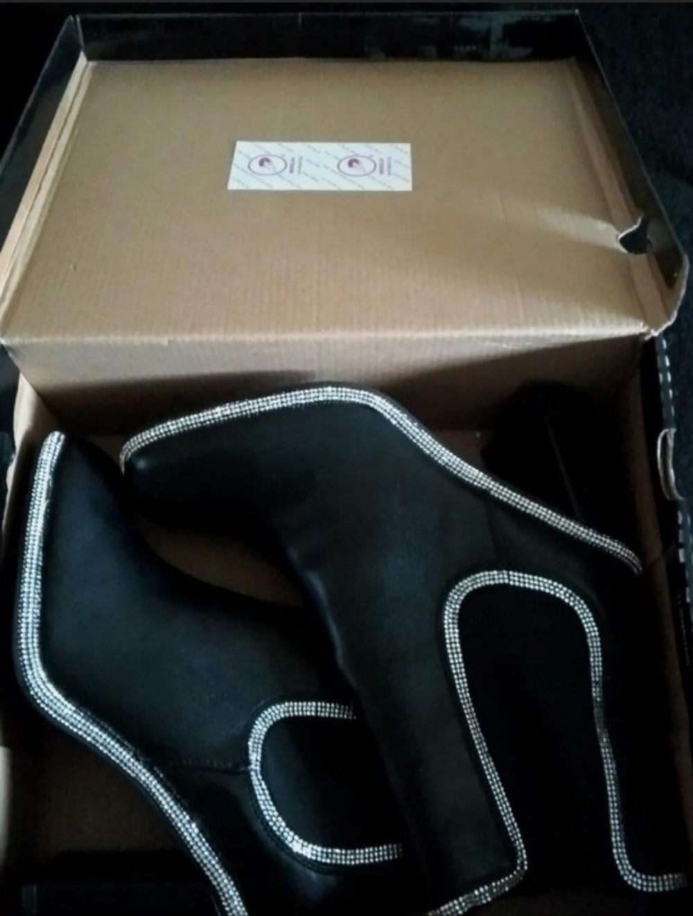 Rogue Territory Black Ankle Booties with Rhinestone Piping